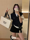 Green Tea Small Pony Embroidery Han Ling Wearing Chic Chic Folding Vest College Blouse