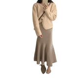 Knitted Half-Dress Girl's Long-Term Height Waist Thin Ass Skirt Autumn And Winter New A-Word Fishtail Skirt