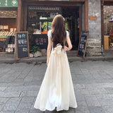 Pink Dress Women's Summer 2026 New Flowing Yarn Escromanry Porfish Vertery Long Summer Purple Dress