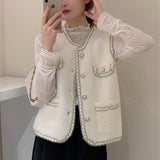 KANING Small Fragrant Wind Imitation Water Velvet Knitted Vest Women 2026 Autumn And Winter New Age-Reduction Temperament External Vest Women