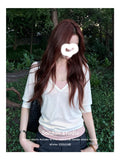 Middle-Sleeved T-Shirt Women's Two-Piece Summer Striped Sling Vest With Short-Sleeved Top