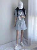 Blue Polo Collar Shirt Dress Woman 2025 Summer French Short Dress To Collect Thin A-Word Short-Sleeved Dress