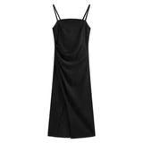Fashion Temperament Pure Windy Sexy Sling Dress Women's Summer Design Sense Folded Long Skirt
