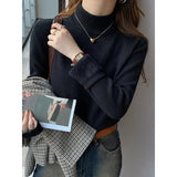KANING Semi-High-Collar One-Piece Thick Sweater Women 2026 Autumn And Winter Basic Plus Velvet Warm Bottom Knitting Shirt