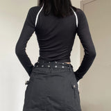 Pure Windy Sexy Colliding Color Splicing Long-Sleeved T-Shirt Women's Autumn And Winter Design Sense Slimming Inside The Top Tide