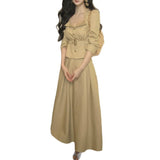 [Senino] Vintage Style Chic Lily Collared Waist Short Coat High Waist Swing Half Skirt Suit Dress Autumn