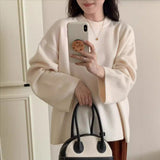 KANING Korean Lazy Windy Large Plate Round Collar Hooded Sweater Women Loose Design Sense Solid Color Knitted Shirt