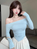 Purely Sexy Shoulder Long-Sleeved T-Shirt Femininity T-Shirt Femininity T-Shirt Girl Tide