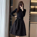 Hepburn Black Long-Sleeved Dress Woman 2025 Autumn Long Fashion Collection Waist Thin A Word Fluffy Skirt