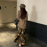 Loose-Carded Long-Sleeved Coat Women's Autumn With Sling Dress Retro Floral Dress Two