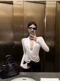 White Lace Splicing Fake Two-Piece Collar T-Shirt Girl Spring And Autumn Pure Desire Royal Sister Style Long Sleeve Bottom Top
