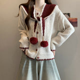 KANING Navy Collar Shawl Knitted Cardigan 2026 Autumn And Winter New College Style Love Buckle Round-Neck Sweater Jacket
