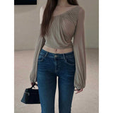Korean Version Of The Fashion Kawha Color Long-Sleeved T-Shirt Girl Spring New Slimming Niche Inside The Top