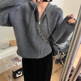 KANING Korean Design Zipper Knitted Cardigan Women's Autumn New Loose Casual Short Sweater Jacket