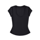 Pure Breeze Summer Cool U Collar Short-Sleeved T-Shirt Thening Waist Thin Bottom Half-Sleeved Top Sexy Comfortable