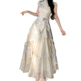 Hinggu Yulan Wen Wan New Chinese Printing Improved Cheongsam Skirt Summer Irregular Splicing Big Swing Dress