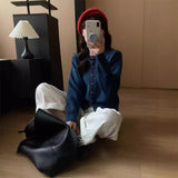 KANING Round Collar Love Buckle Knitted Coat 2026 Autumn New Design Sweater Outside Female