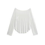 Lazy Wind Slack Feeling Thin Loose And Slightly Through The Hot Girl Shoulder Sun Hood T-Shirt New Bottom Top