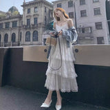 Pure-Style White Sling Dress Women's Spring And Summer New Beach Seaside Holiday Temperament Sweet Long Dress