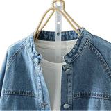 Real Shooting Large-Size Thin Age-Lose Loose-Collared Cowboy Coat Woman