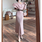 Heart Love Book - 2025 Winter New Korean Sexy Hot Girl Temperament Style V-Neck Knitted Dress Tide