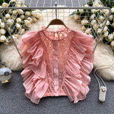 European Court Style Lace Shirt Women's Summer Sleeveless Hooks Hollow Lotus Leaves Side Super Fairy Gold Sweet Blouse