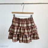 Tightening High-Waisted Lotus Leaves Side Hit The Color Lattice Half-Dressed Girl Dress 2025 Autumn Dress Korean Version Of A Small Girl Girl Short Skirt