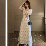 Lotus Leaf Bubble Sleeves Wave Point Dress Women's Summer 2026 New French Temperament Tourism Waist Long Skirt