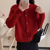 KANING Korean Version Of The Round Collar Retro Knitted Cardigan 2026 Autumn And Winter New Single-Dcupuncture High-End Sweater Woman