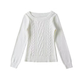 Pure-Style Hottie Fashion A Word Shoulder Knitted Sweater Casual Slim Hemp Flower Tops Thin Autumn And Winter