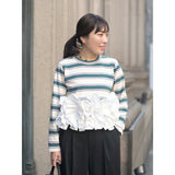 Multiplication Spring 2026 New Striped Long-Sleeved Splicing Heavyweight Women's Long-Sleeved Shirt Reduction Women's Top