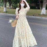 New Temperament Fresh And Gentle Wind Collar Folded Flower Dress Women Summer Waist Thin A Word Long Dress