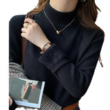 KANING Semi-High-Collar One-Piece Thick Sweater Women 2026 Autumn And Winter Basic Plus Velvet Warm Bottom Knitting Shirt