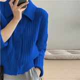 KANING Simple Little POLO Collar Knitted Cardigan 2026 Autumn New Korean Version Of The Simple Color Top
