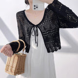 KANING Hollow With Sunscreen Knitted Cardigan 2026 Summer New Thin Temperament V-Neck Air Conditioning Hood