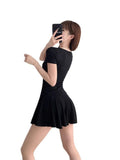 Pure Lusty Age-Dexive Gray U Collar Button Short Sleeve Dress Women Summer Waist Sports Atmosphere A Short Skirt Women