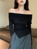 Ins Sexy Hottie Word Shoulder Autumn And Winter Bottom Women's Top Dress Korean Version Of Body-Repair And Bottom Personality Top Lady