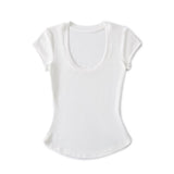 Pure Breeze Summer Cool U Collar Short-Sleeved T-Shirt Thening Waist Thin Bottom Half-Sleeved Top Sexy Comfortable