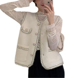 KANING Small Fragrant Wind Imitation Water Velvet Knitted Vest Women 2026 Autumn And Winter New Age-Reduction Temperament External Vest Women