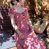 French Red Wave Dot Dress Summer New Sweet Lace Splicing High-Waist Holiday Style Long Skirt Tide