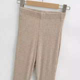 New Babes Knitted Horns Slim Trousers High-Rise Elastic Trousers Women