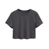 Round Collar Short-Sleeved T-Shirt Slimming With High-Waisted Umbilical Short Top