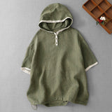 Real Shooting 26 Cotton Hooded Short-Sleeved Shirt Top Coat Large Size Women's Clothing Literature And Art Leisure Retro Relaxed Summer Women