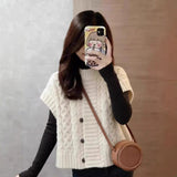 LEKA Senior Sense Shoulder Cardigan Knitted Vest Women's Autumn And Winter New Design Feel Chic Sleeveless Top