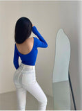 Solid Color Round Collar Foundation Slim Slim Skinny Back Shirt Long-Sleeved T-Shirt Top Female Tide