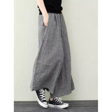 Large-Size Women's Clothing New Wind Tight Waist With A Thousand Birds Nine-Point Linen Broad-Legged Leisure Pants