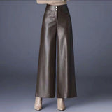 2025 Autumn And Winter New Fashion High-Waist PU Leather Pants Wide Leg Trousers Women Feel Loose Air Casual Trousers