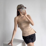 A Word-Collar Pure Desire To Slimen Shoulder Tective Blouse Folded Open Fork Solid Sexy Bottom Vest