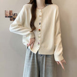 KANING Round-Neck Sweet Button Knitted Cardigan 2026 Autumn New Loose Premium Sweater Top Woman