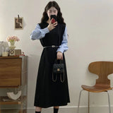 Autumn Fake Two-Piece Colliding Shirt Sleeve Dress Female High-Grade Temperament A Word Mid-Long Dress